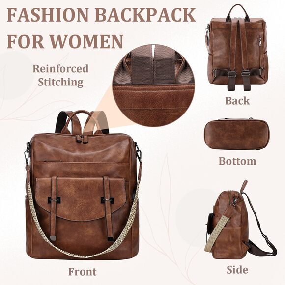 6259 Backpack Purse Set ,Vegan Leather Fashion Convertible Shoulder Bag main image 4